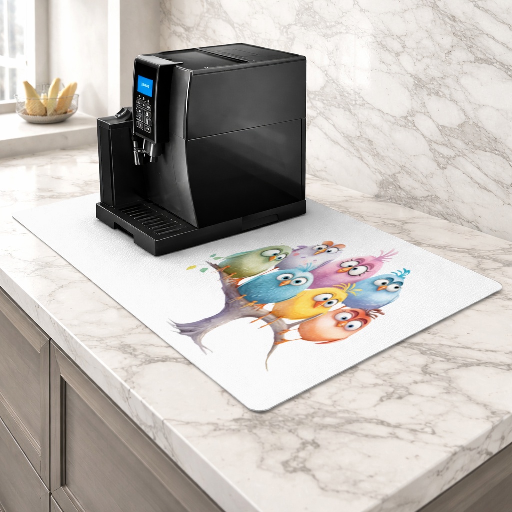 Whimsical Colorful Birds on Branch 