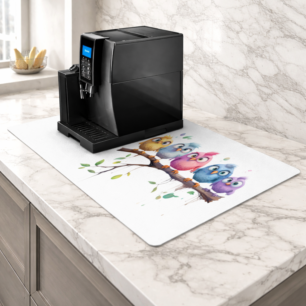 Five Colorful Kawaii Birds on Branch 