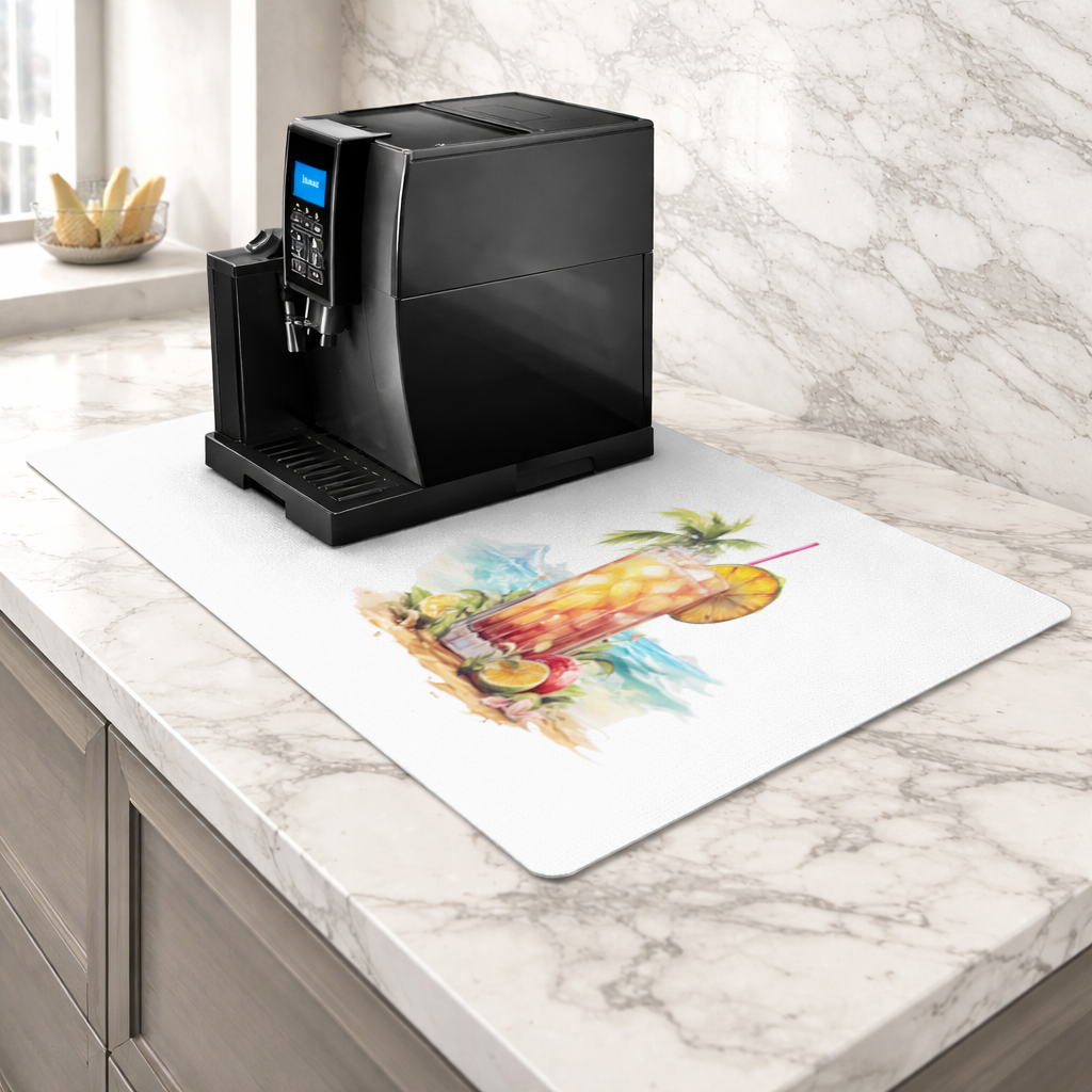 Tropical Island Beach Cocktail with Fruit Coffee Machine Base Mat