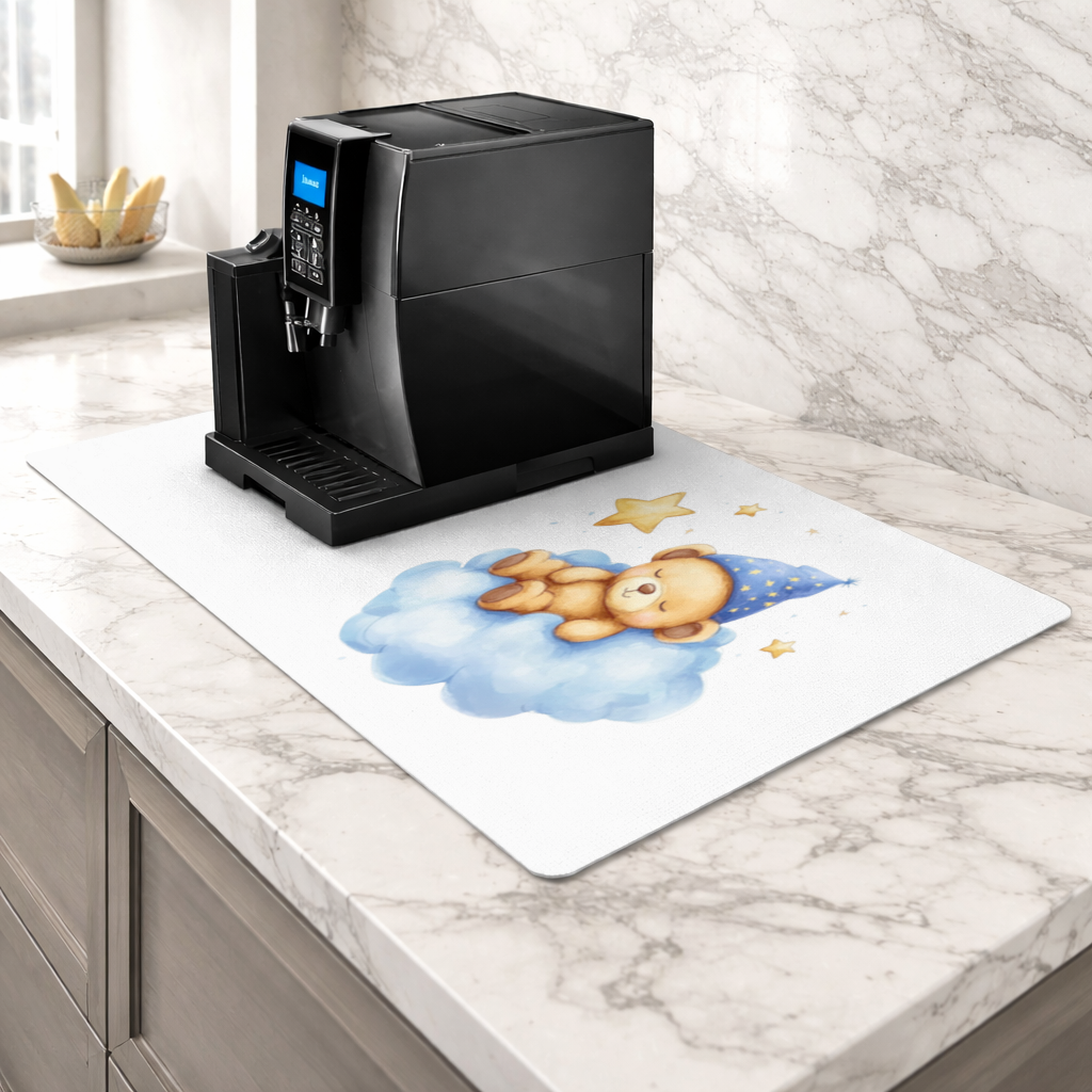 Sleeping Teddy Bear on a Cloud Coffee Machine Base Mat