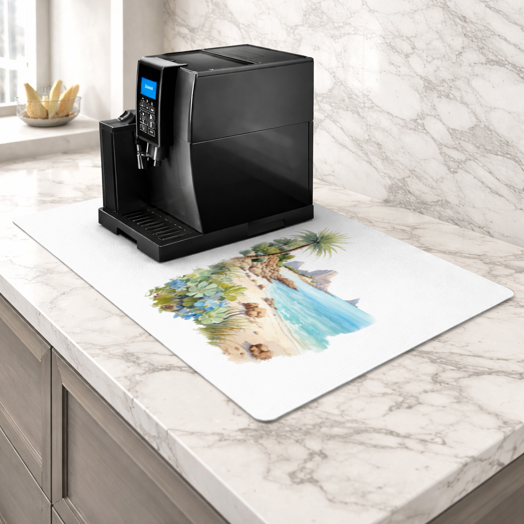 Tropical Palm Tree and Turquoise Sea Coffee Machine Base Mat
