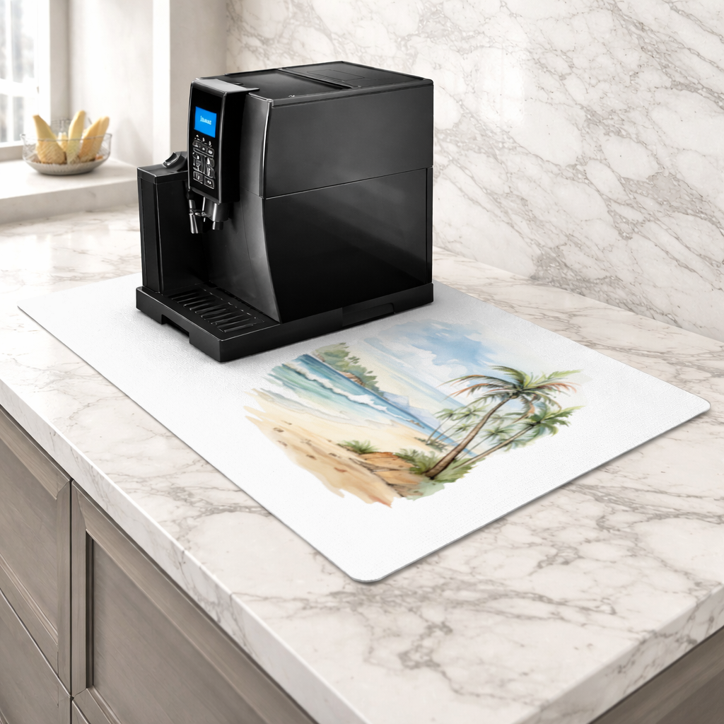 Tropical Palm Tree Beach Coffee Machine Base Mat