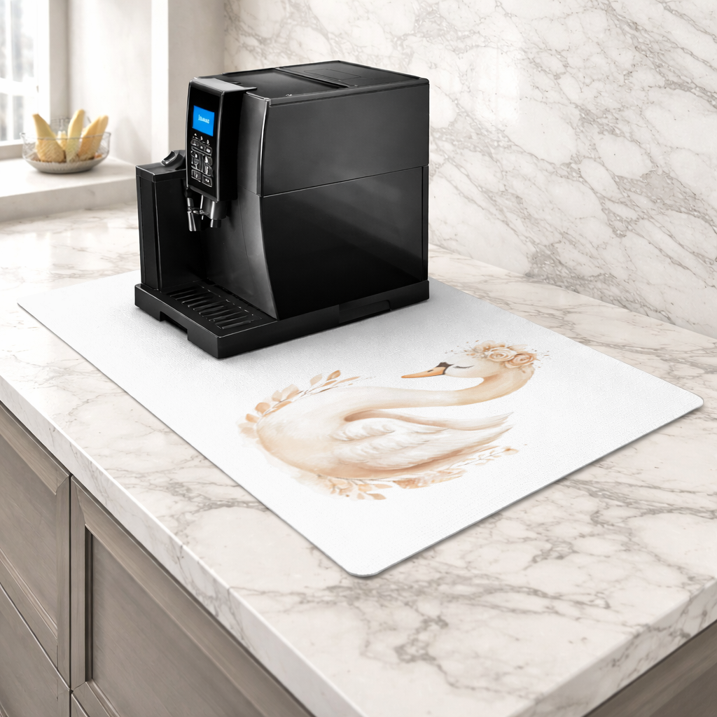Elegant Floral Crown Boho Swan Coffee Machine Base Mat