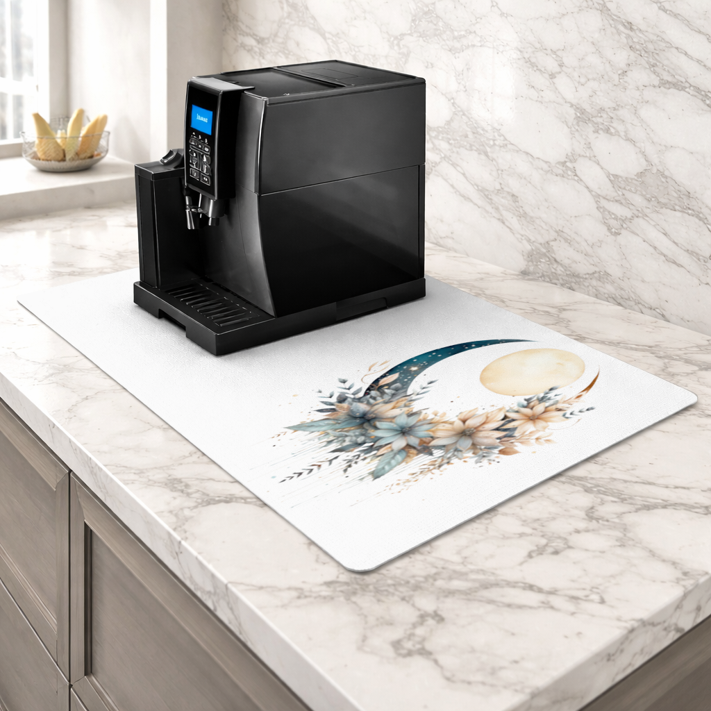 Celestial Boho Moon Floral Coffee Machine Base Mat