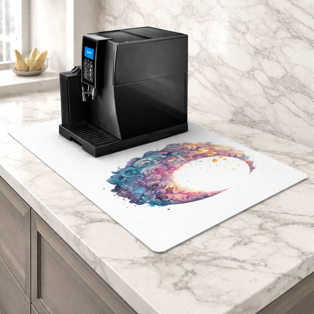 Colorful Swirled Celestial Moon Coffee Machine Base Mat