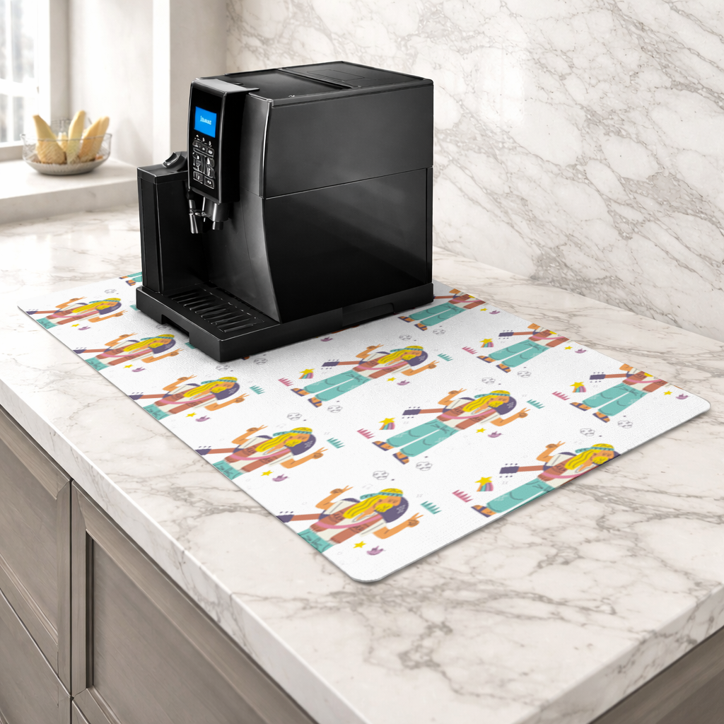 Retro Hippie Character Coffee Machine Base Mat