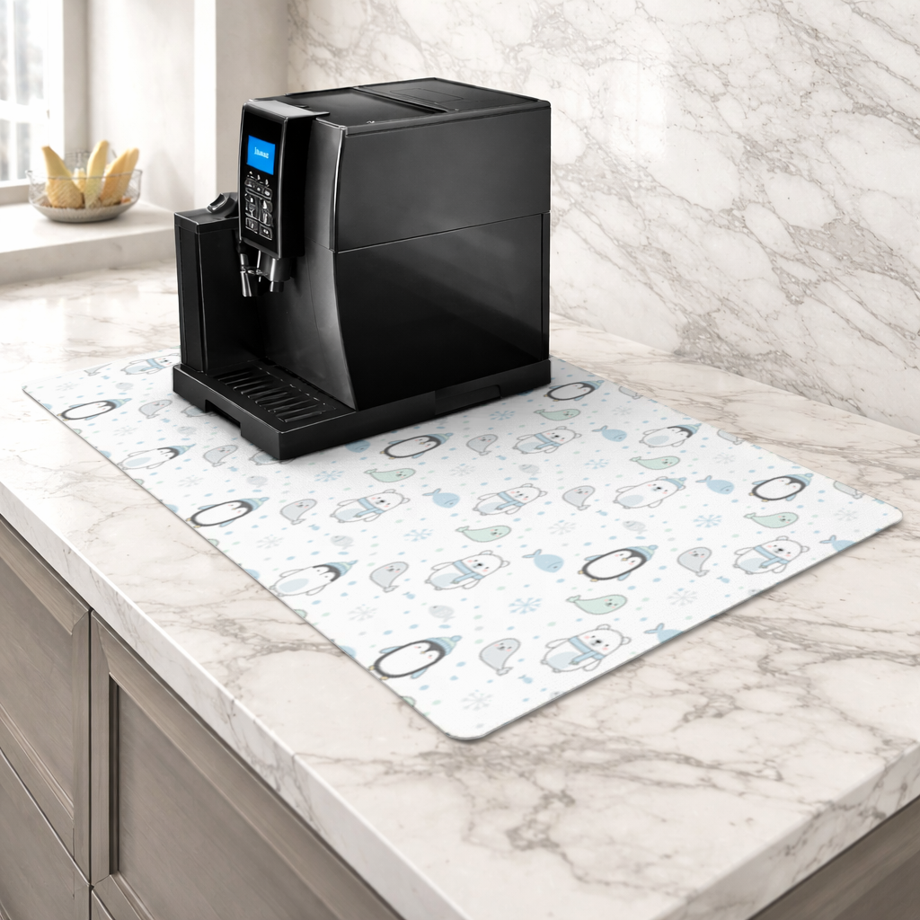 Cute Arctic Animals Winter Pattern Coffee Machine Base Mat