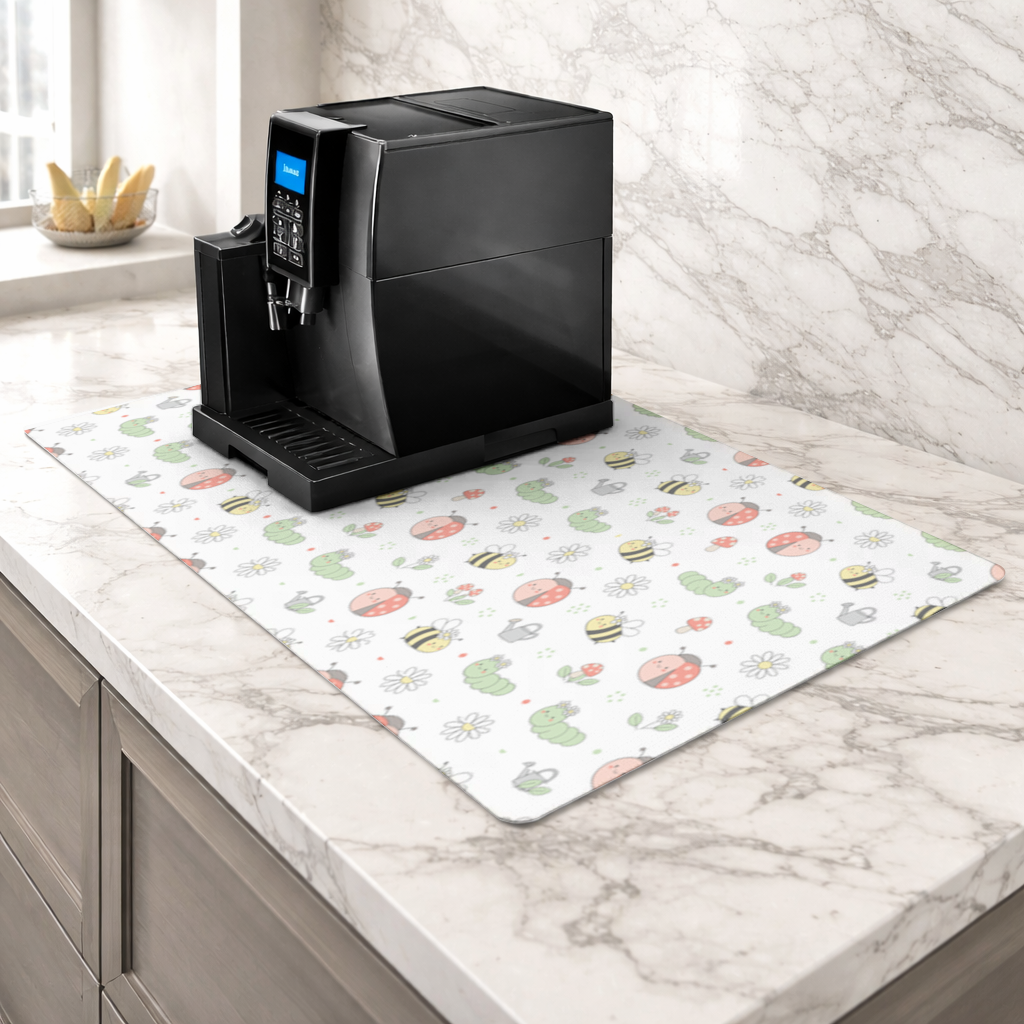 Cute Garden Bugs Pattern Coffee Machine Base Mat