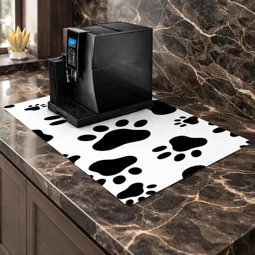 Siyah Beyaz Pati DesenTasarımı Kahve Makinası Alt Matı