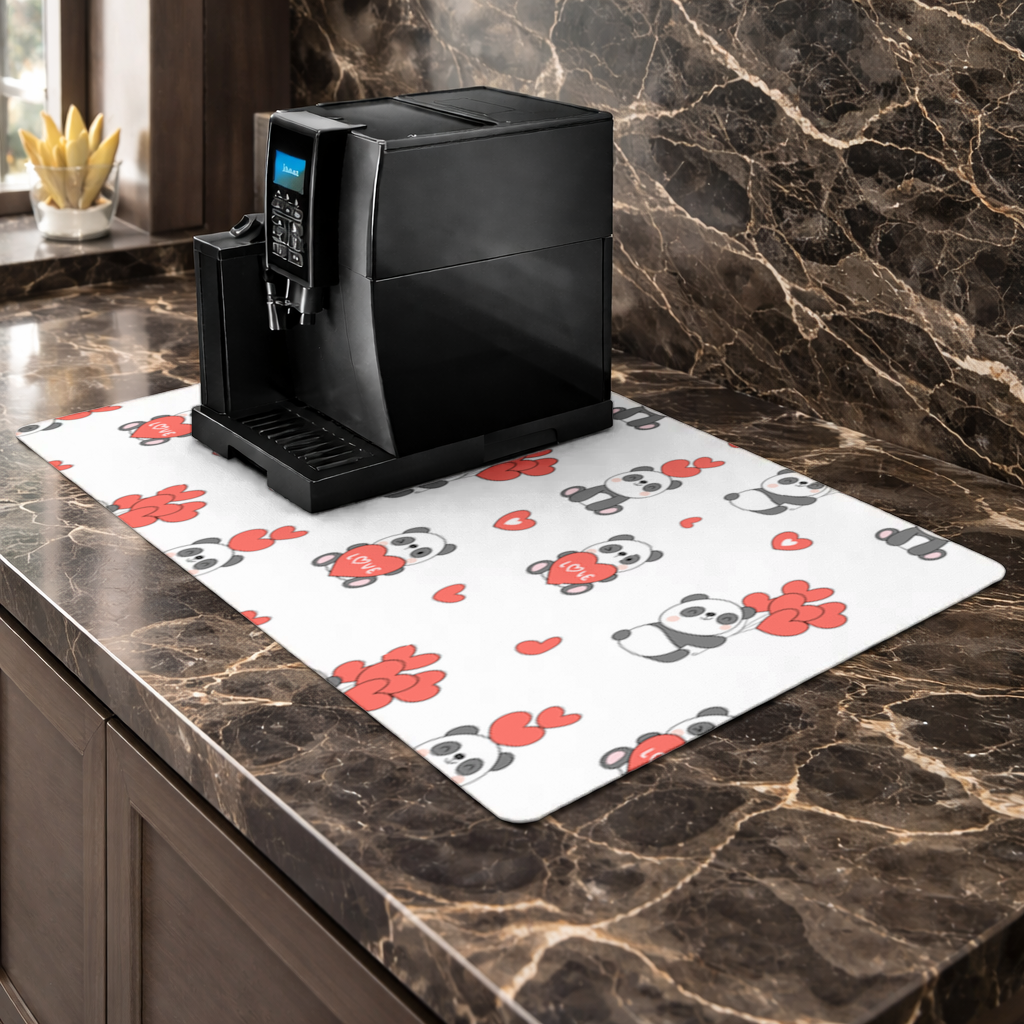 Cute Panda Valentines Day Love Heart Pattern Design Coffee Machine Base Mat