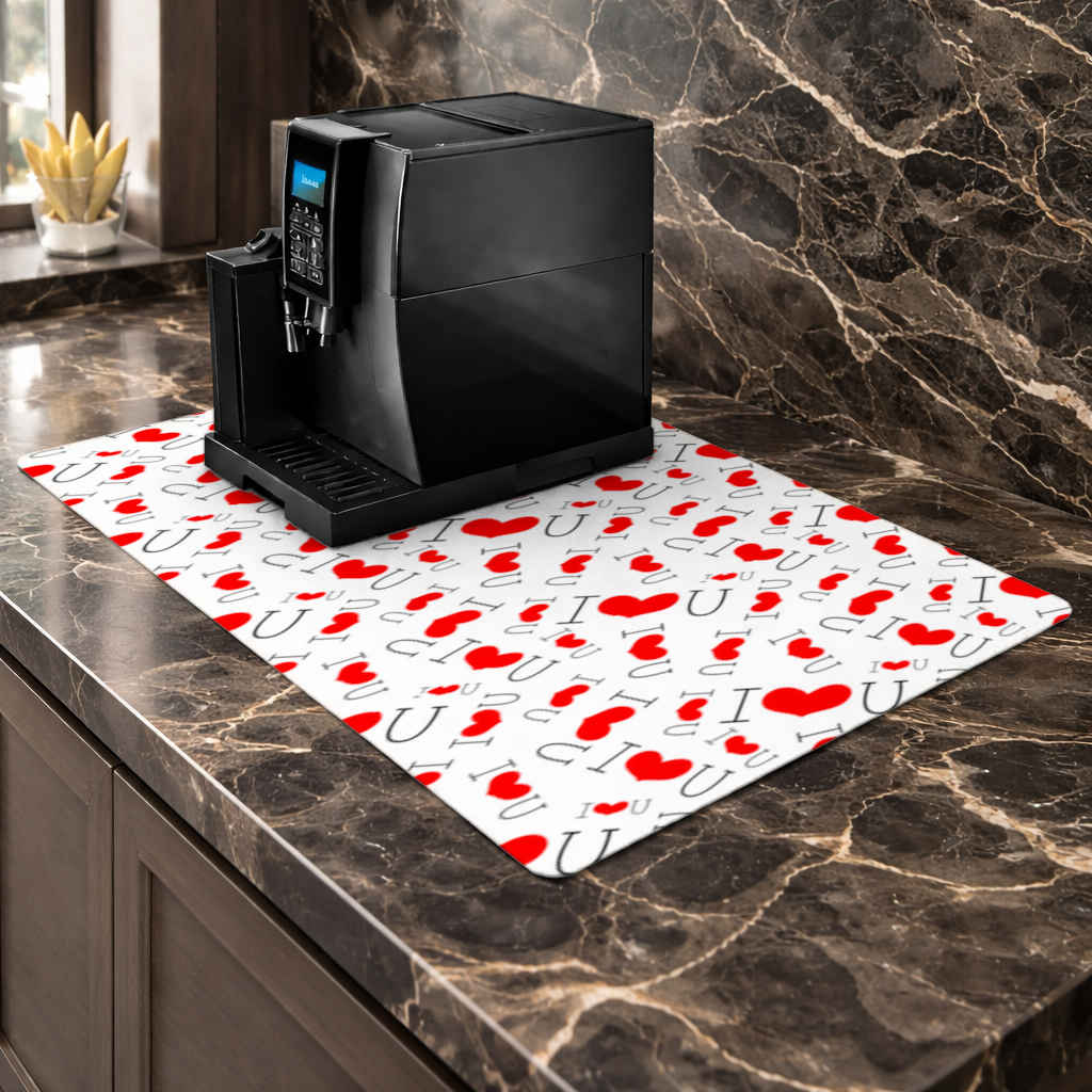 Valentines Day I Love You Heart Pattern Romantic Design Coffee Machine Base Mat