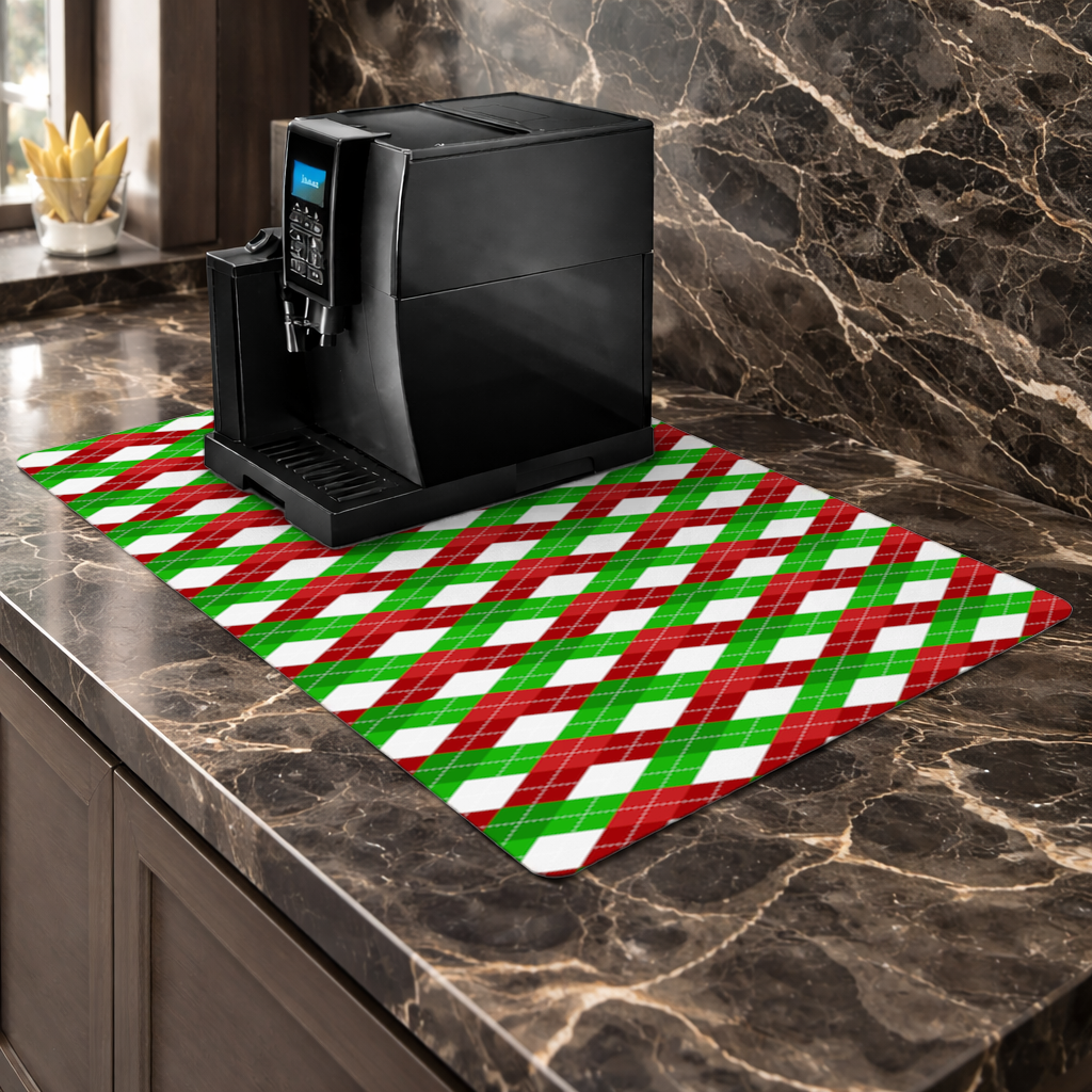 Red Green Argyle Plaid Background Pattern Coffee Machine Base Mat