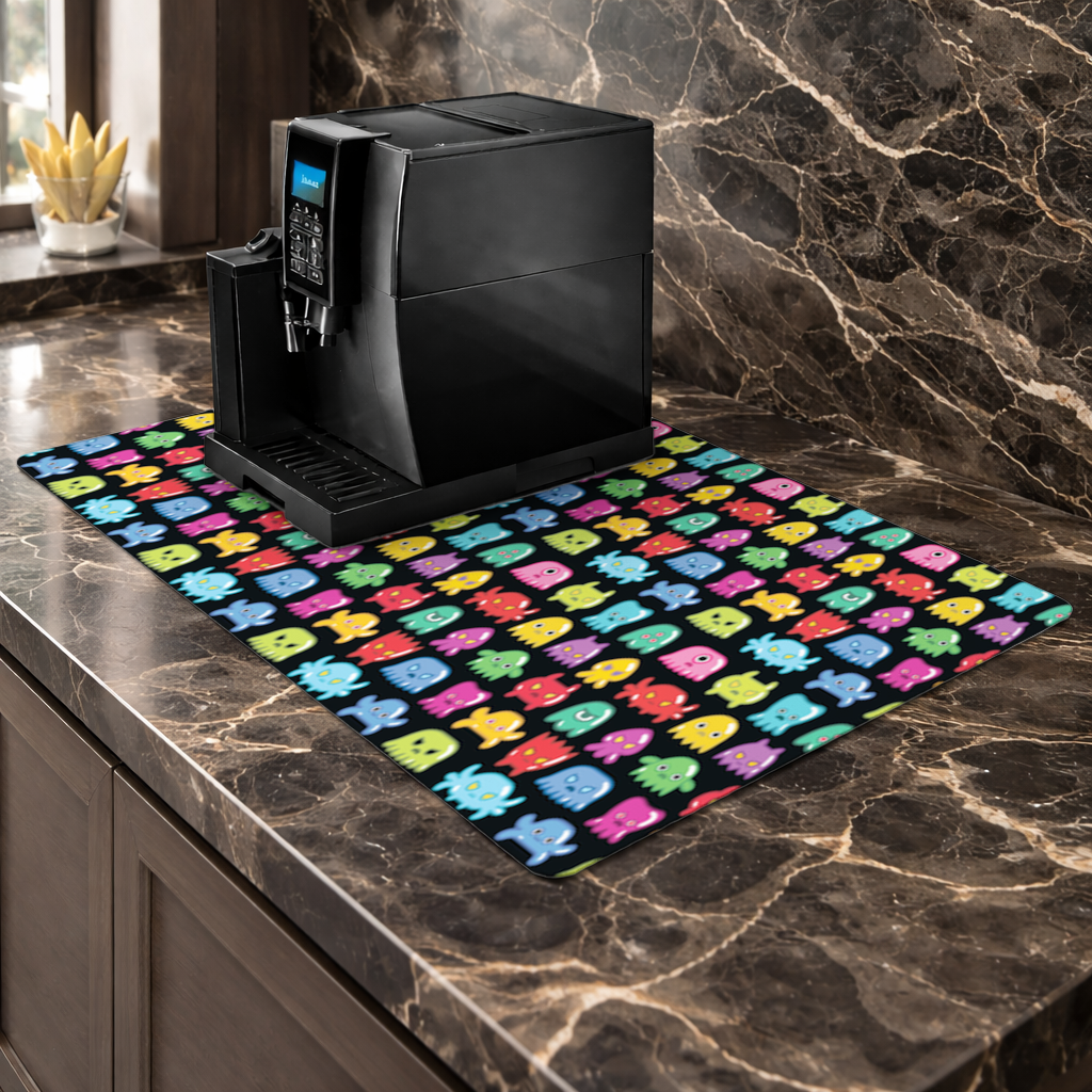 Cute Colorful Monsters Seamless Pattern Coffee Machine Base Mat