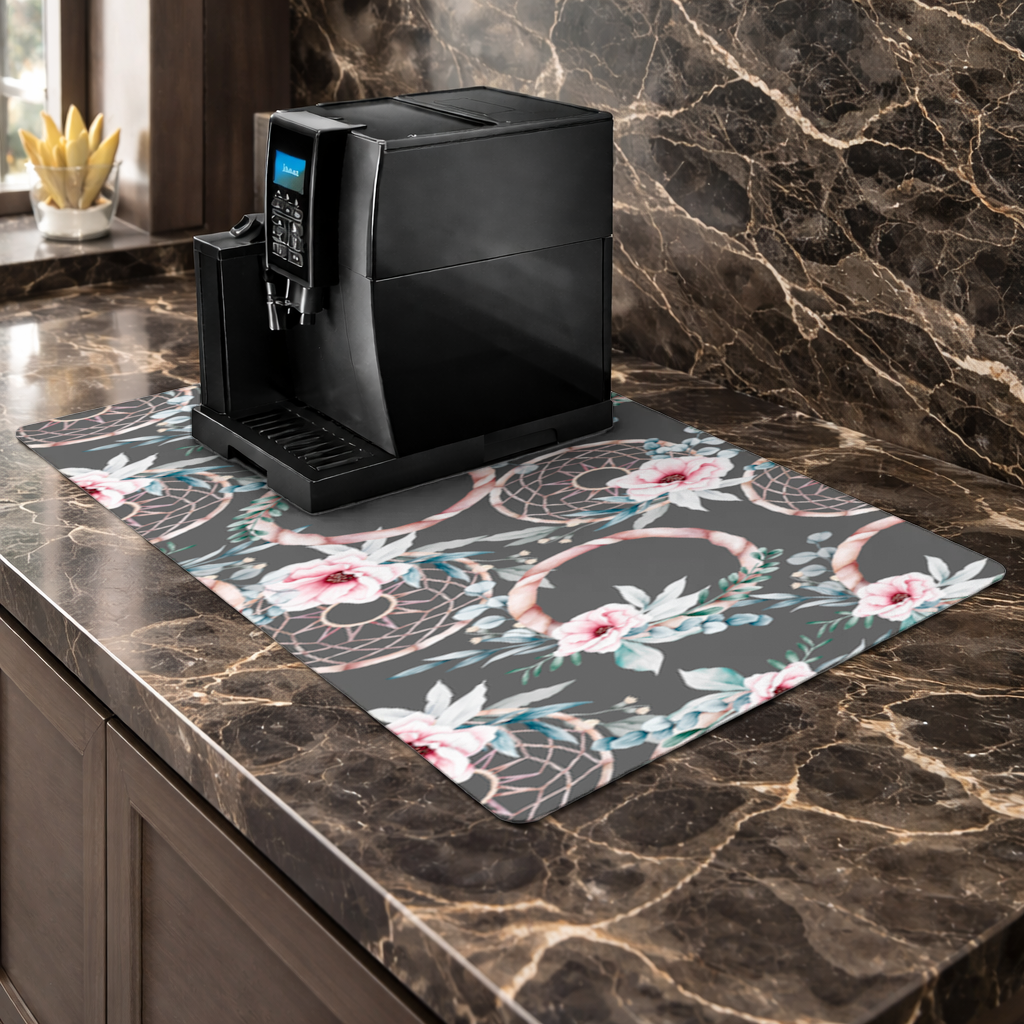 Boho Floral Dreamcatcher Pattern Coffee Machine Base Mat