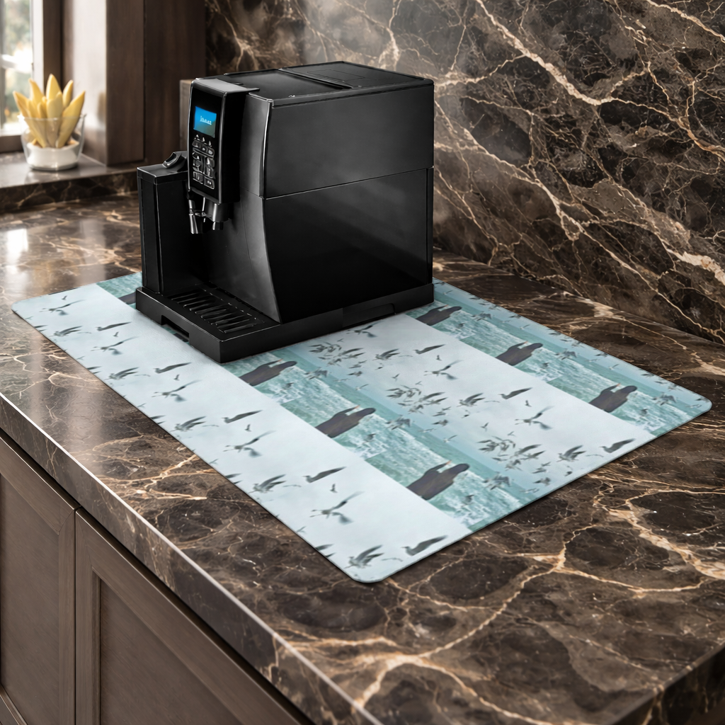 Sea and Birds A Design Interpretation of Freedom Coffee Machine Base Mat