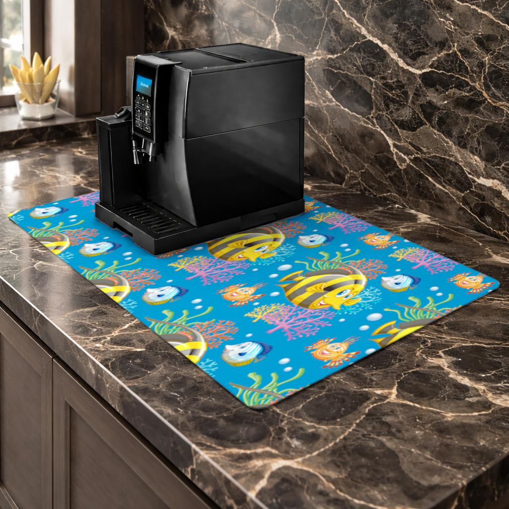 Colorful Tropical Fish and Coral Reef Pattern Coffee Machine Base Mat