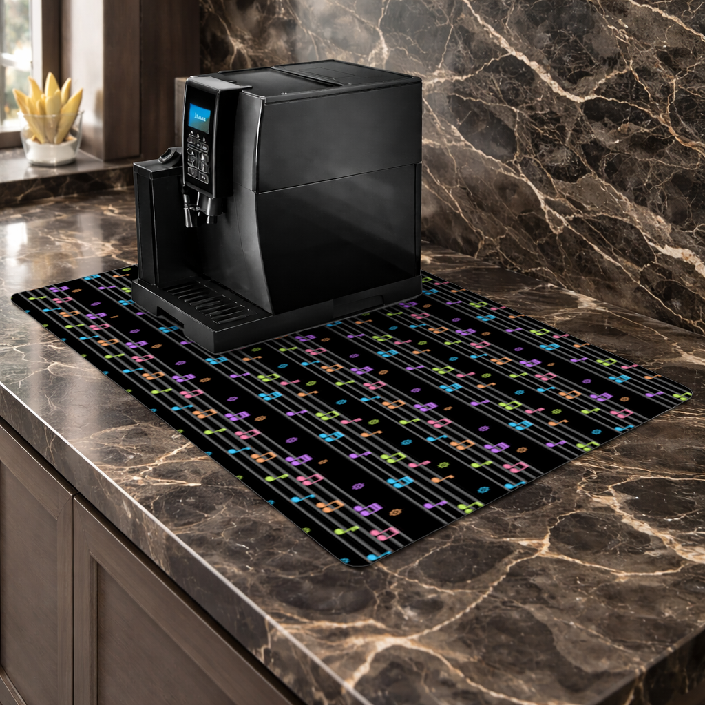 Vibrant Neon Music Notes and Rhythm Seamless Pattern Coffee Machine Base Mat