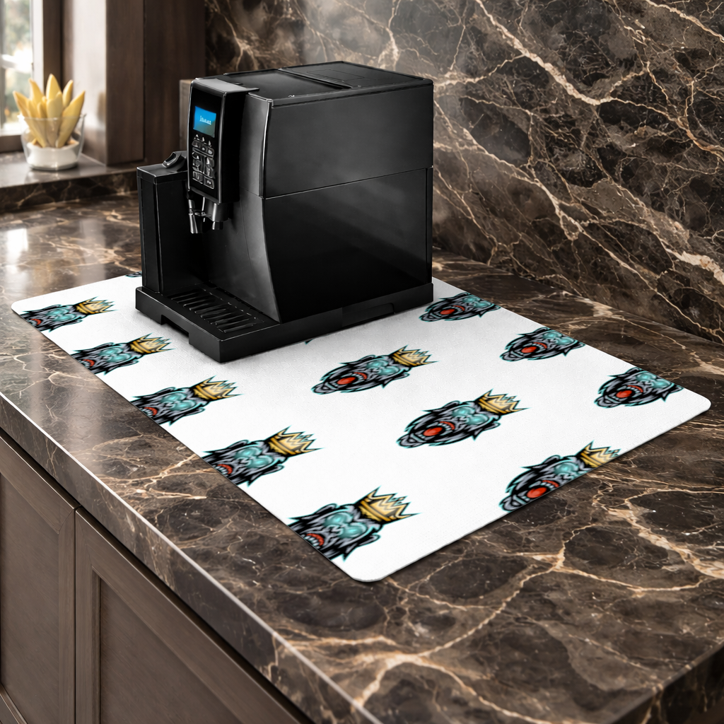 Angry Gorilla King with Crown Graphic - Neon Mascot Design Coffee Machine Base Mat