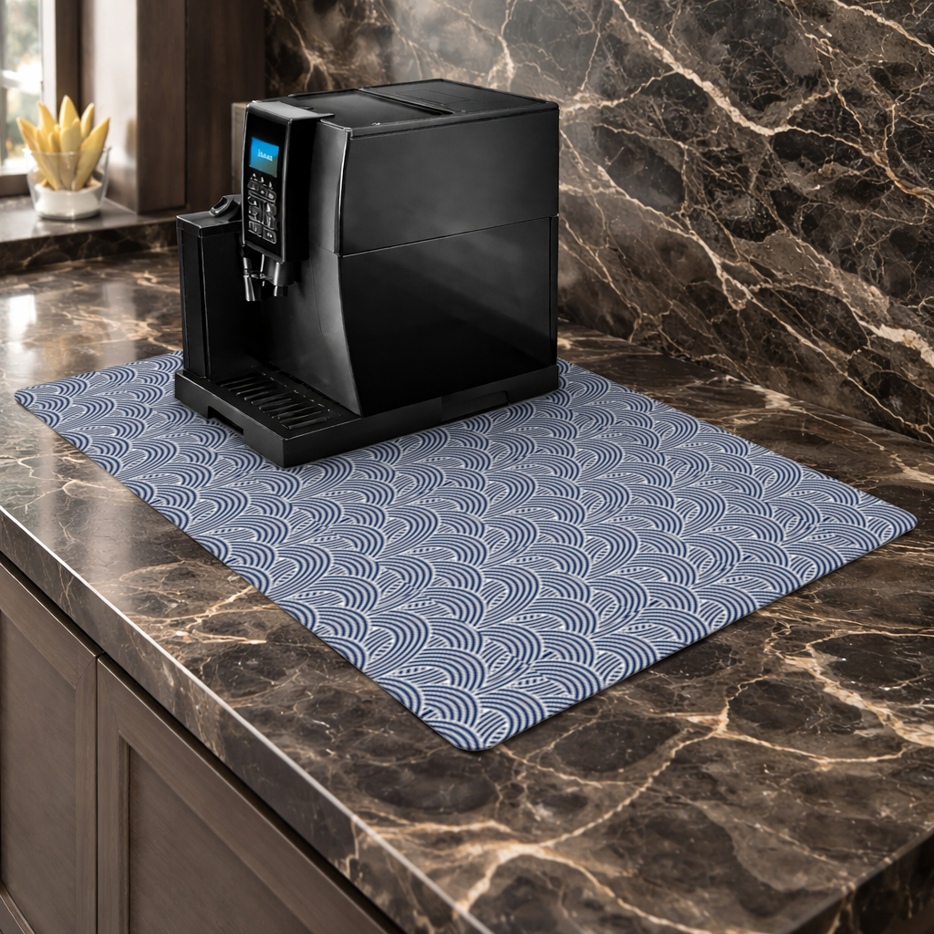 Navy and White Semi Circle Geometric Pattern Coffee Machine Base Mat