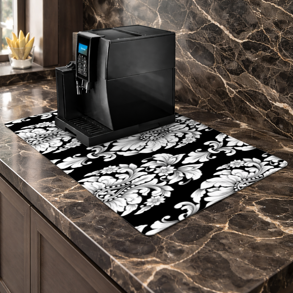 Black and White Baroque Floral Pattern 