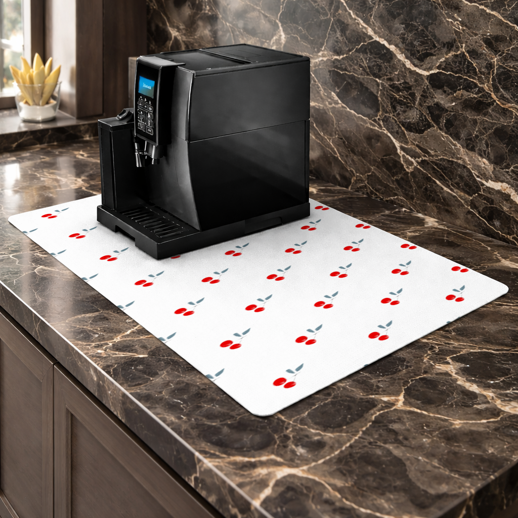 Minimal Cherry Repeat Pattern Background Coffee Machine Base Mat