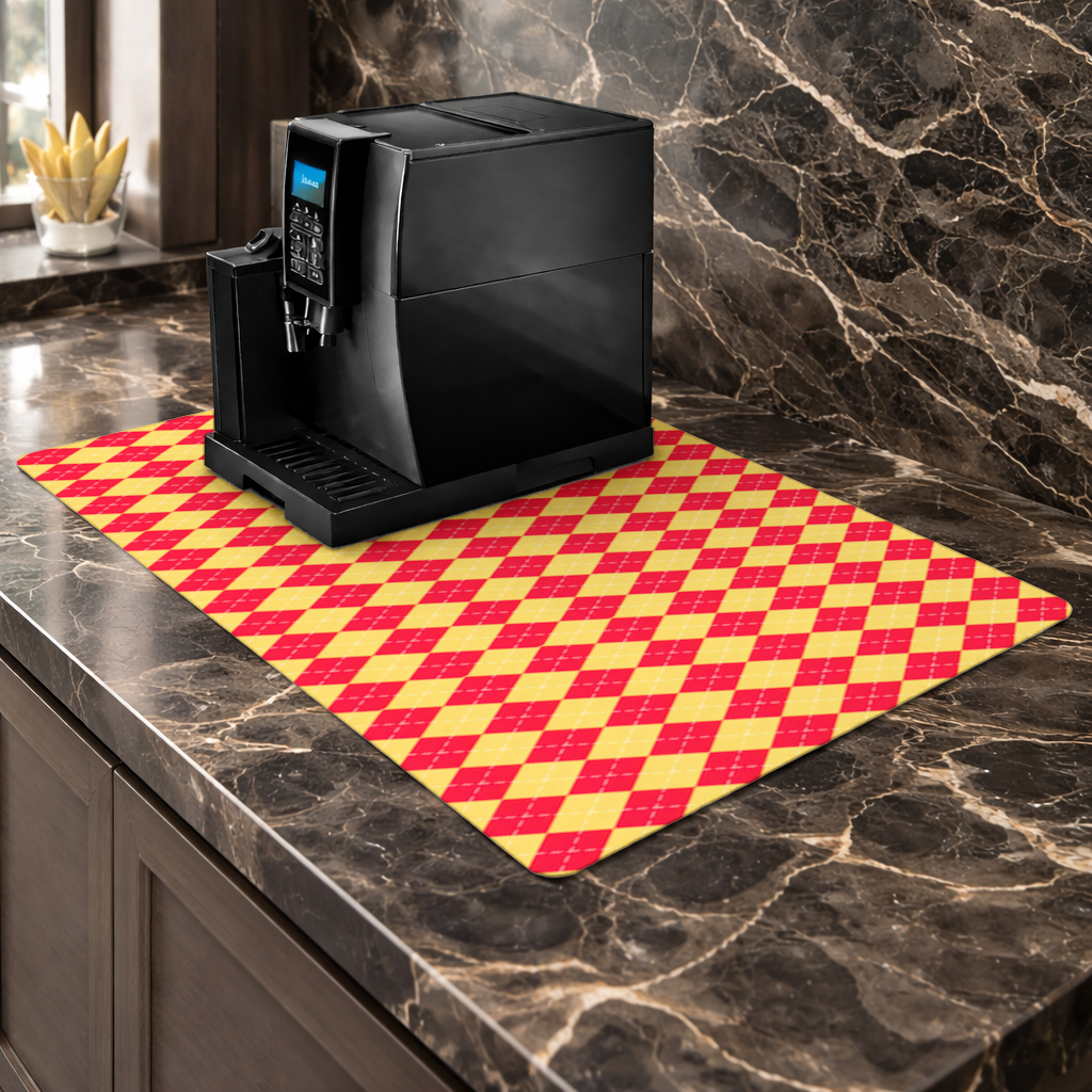 Red and Yellow Argyle Geometric Pattern Background Coffee Machine Base Mat