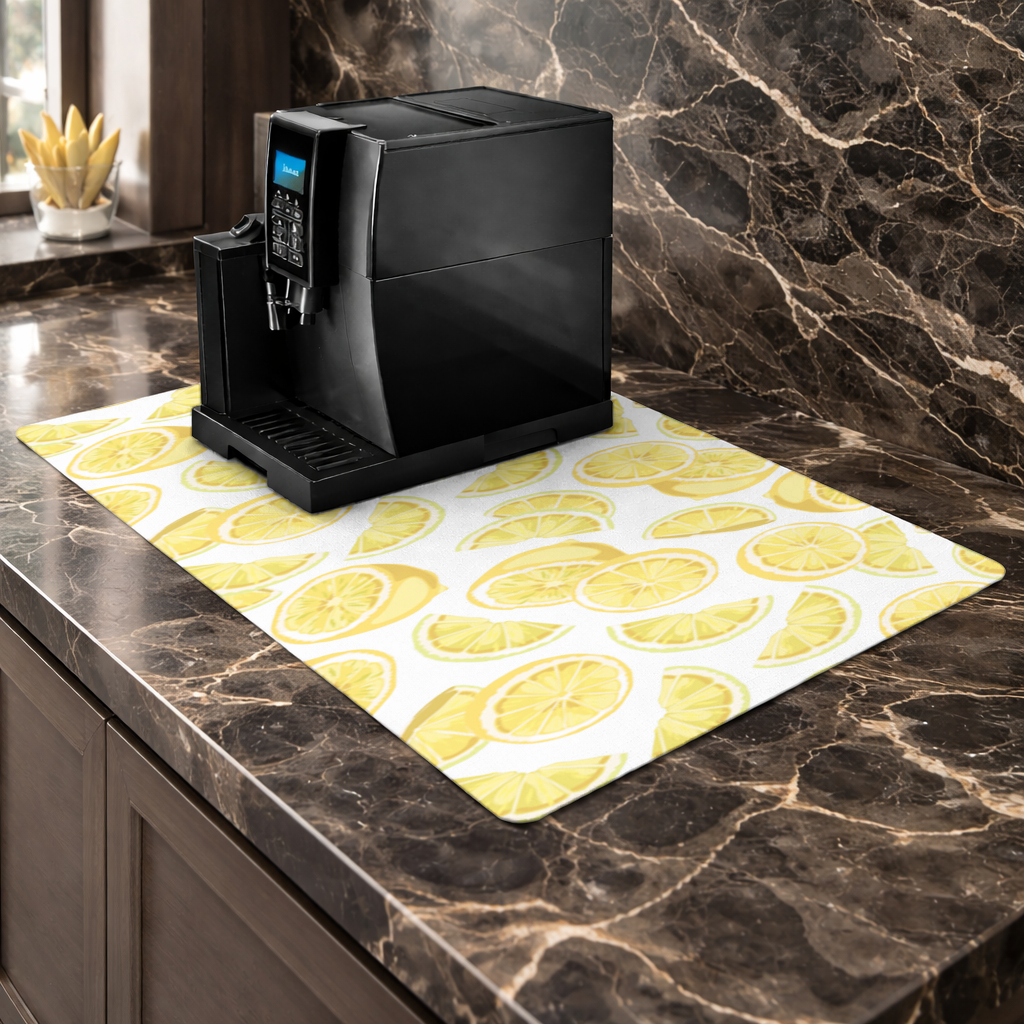 Fresh Lemon Slices Vibrant Summer Pattern Coffee Machine Base Mat
