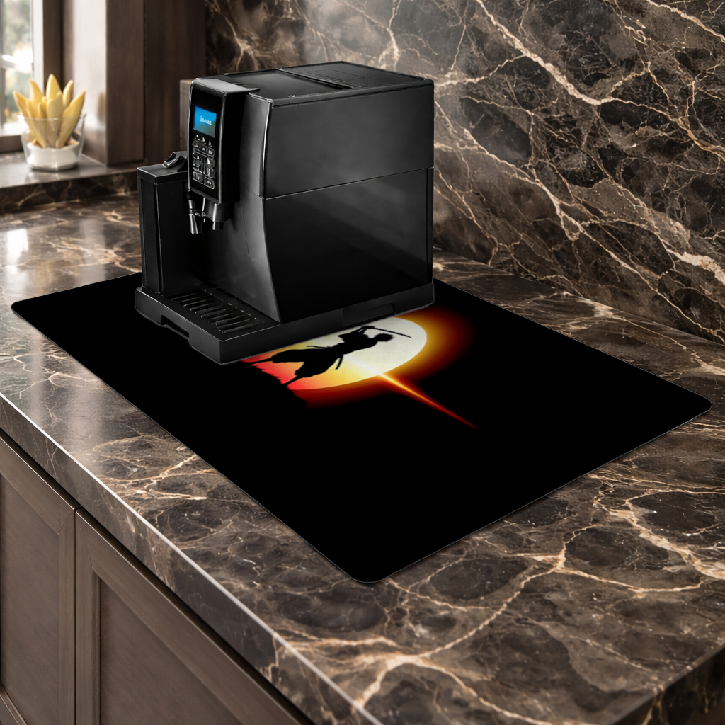 Samurai Silhouette Under the Rising Sun Honor and Strength Coffee Machine Base Mat
