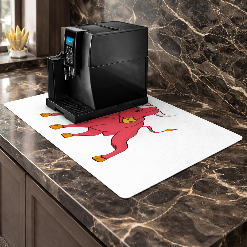 Spanish Red Bull Illustration Inspired by Matador Theme Coffee Machine Base Mat