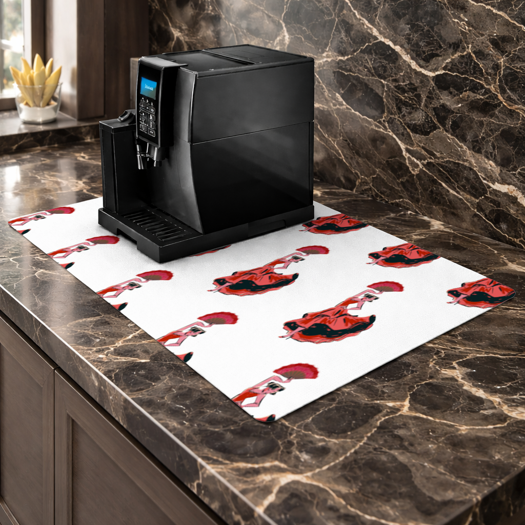 Flamenco Dancer with Fan Illustration Coffee Machine Base Mat