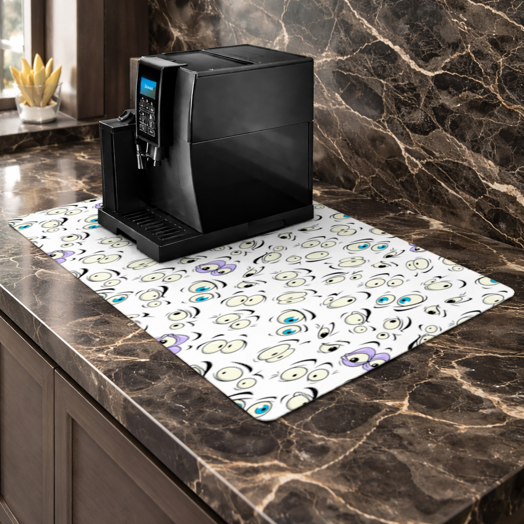 Funny Cartoon Eyes Pattern Coffee Machine Base Mat