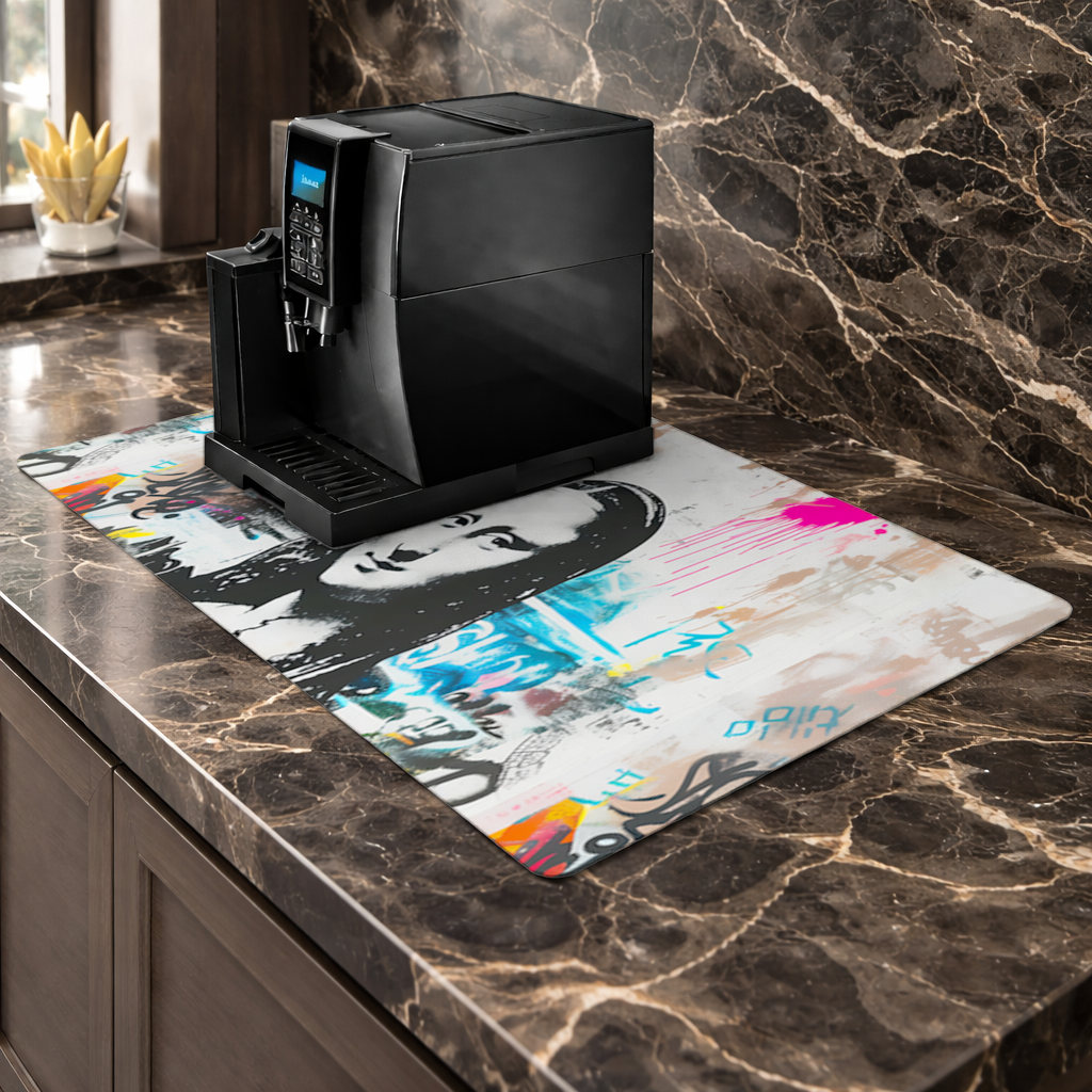 Graffiti Style Modern Mona Lisa Illustration Coffee Machine Base Mat