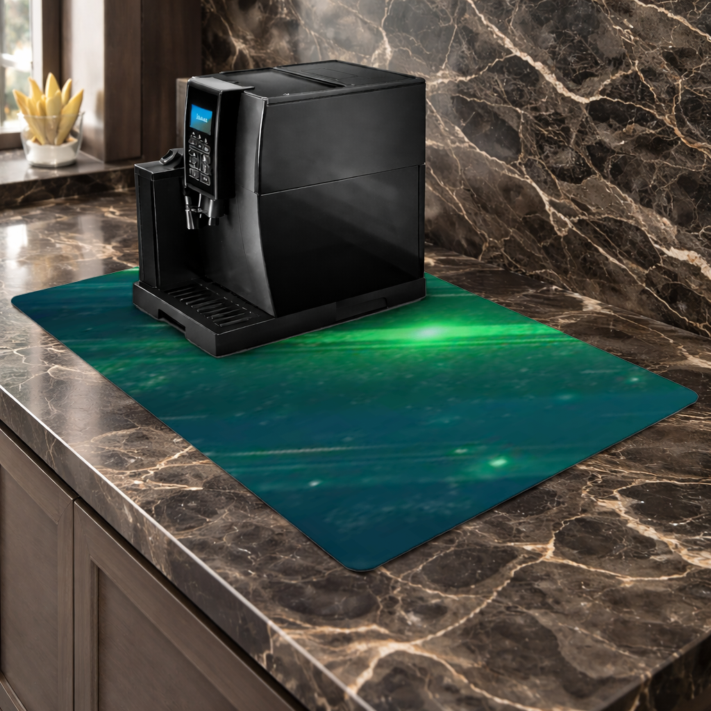 Green bright strips on black background. Coffee Machine Base Mat