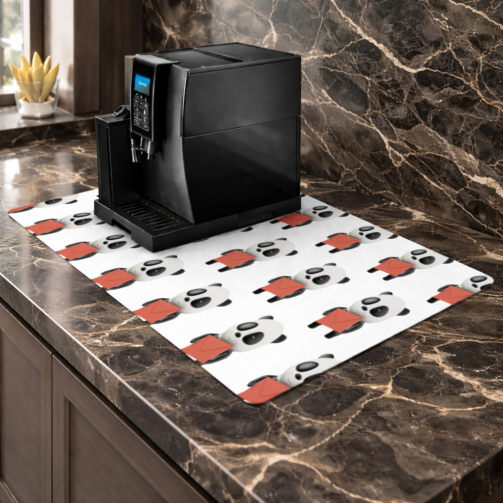 Happy Panda Character Holding Red Envelope Coffee Machine Base Mat