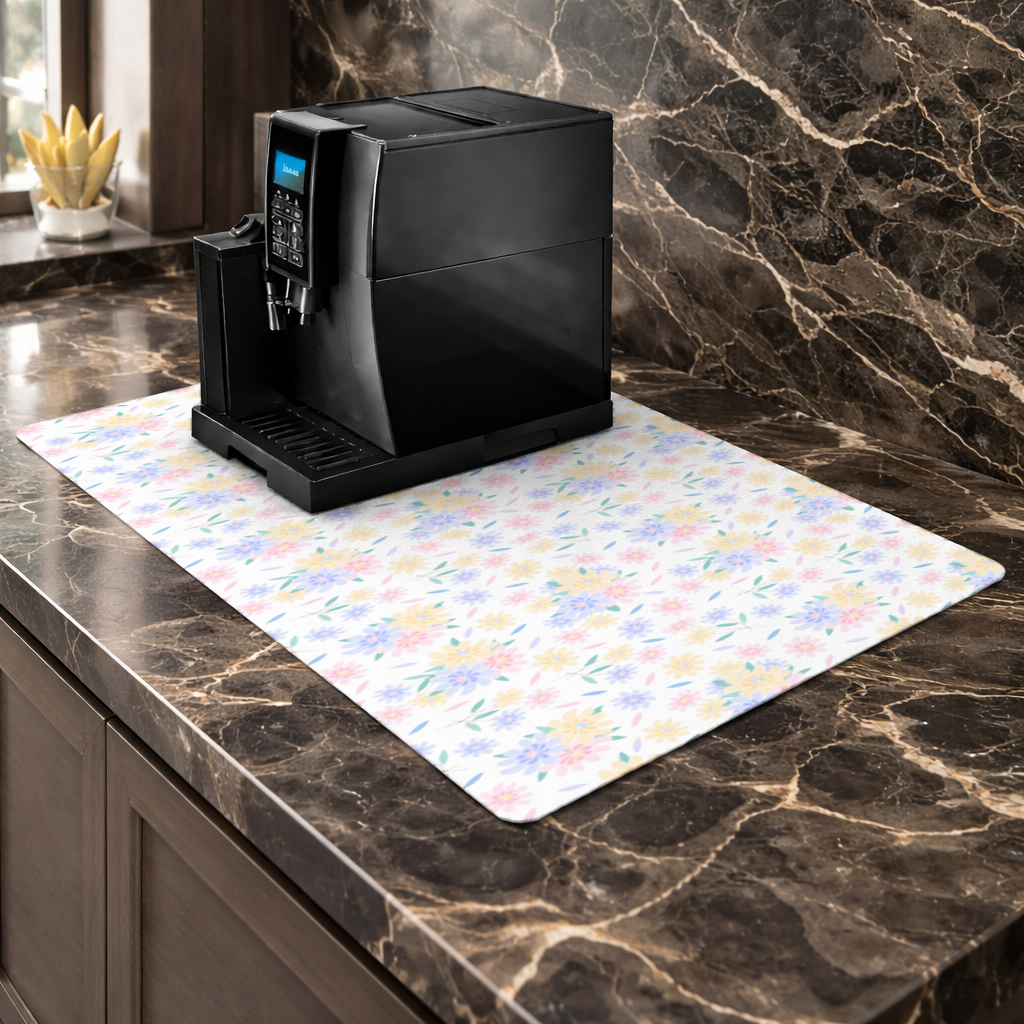 Colorful Pastel Spring Floral Pattern Coffee Machine Base Mat