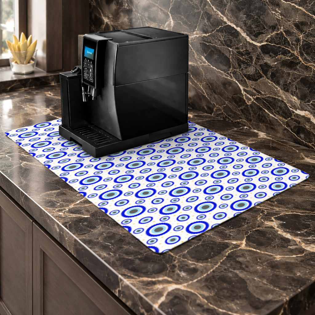 Blue Evil Eye Pattern with Stars Coffee Machine Base Mat