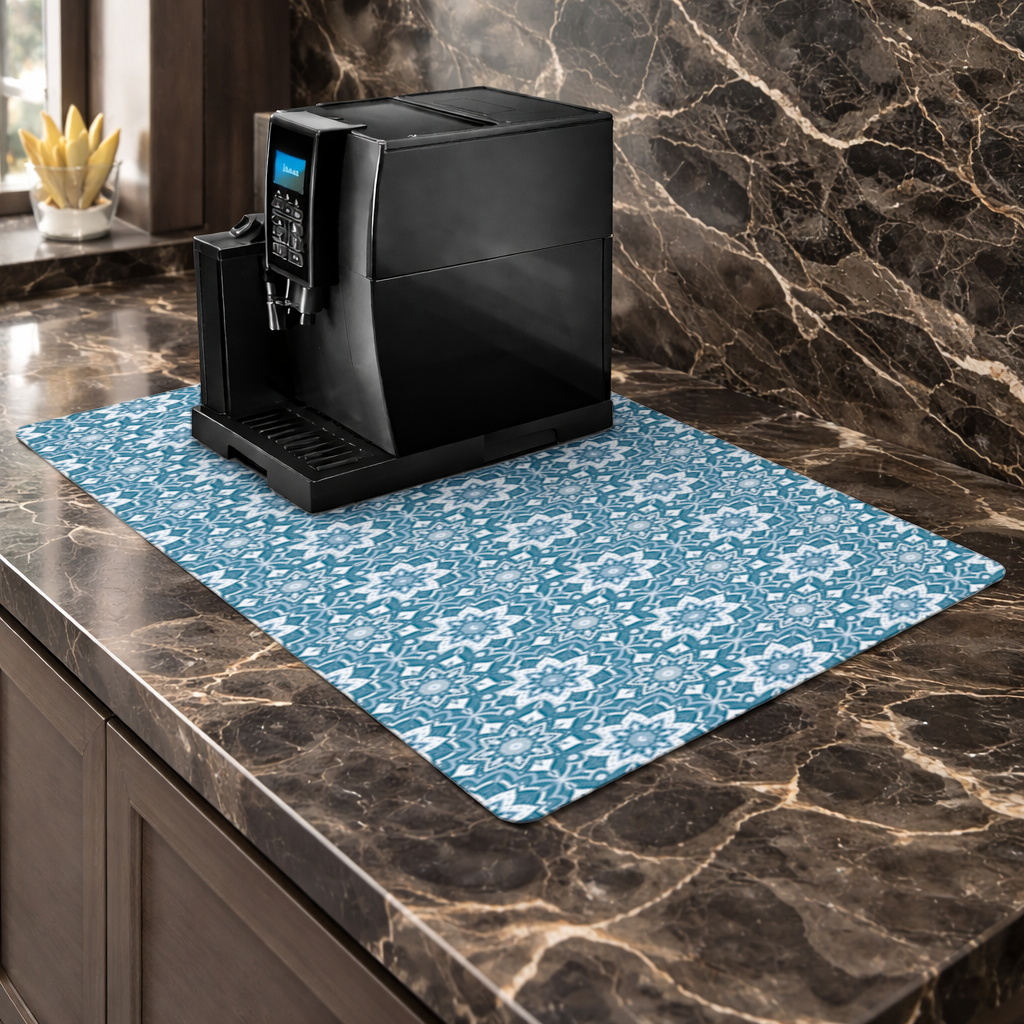 Elegant Blue Mandala Pattern Coffee Machine Base Mat