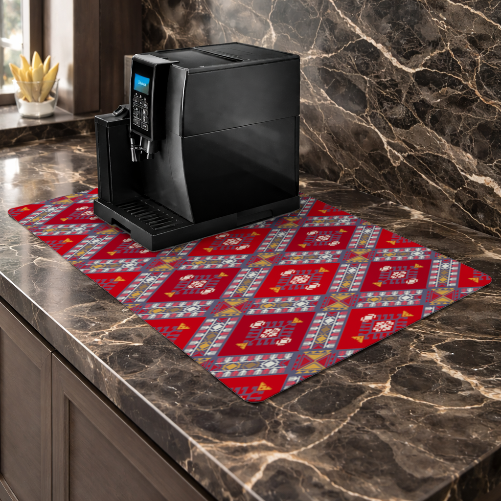 Traditional Kilim Pattern Motif Coffee Machine Base Mat