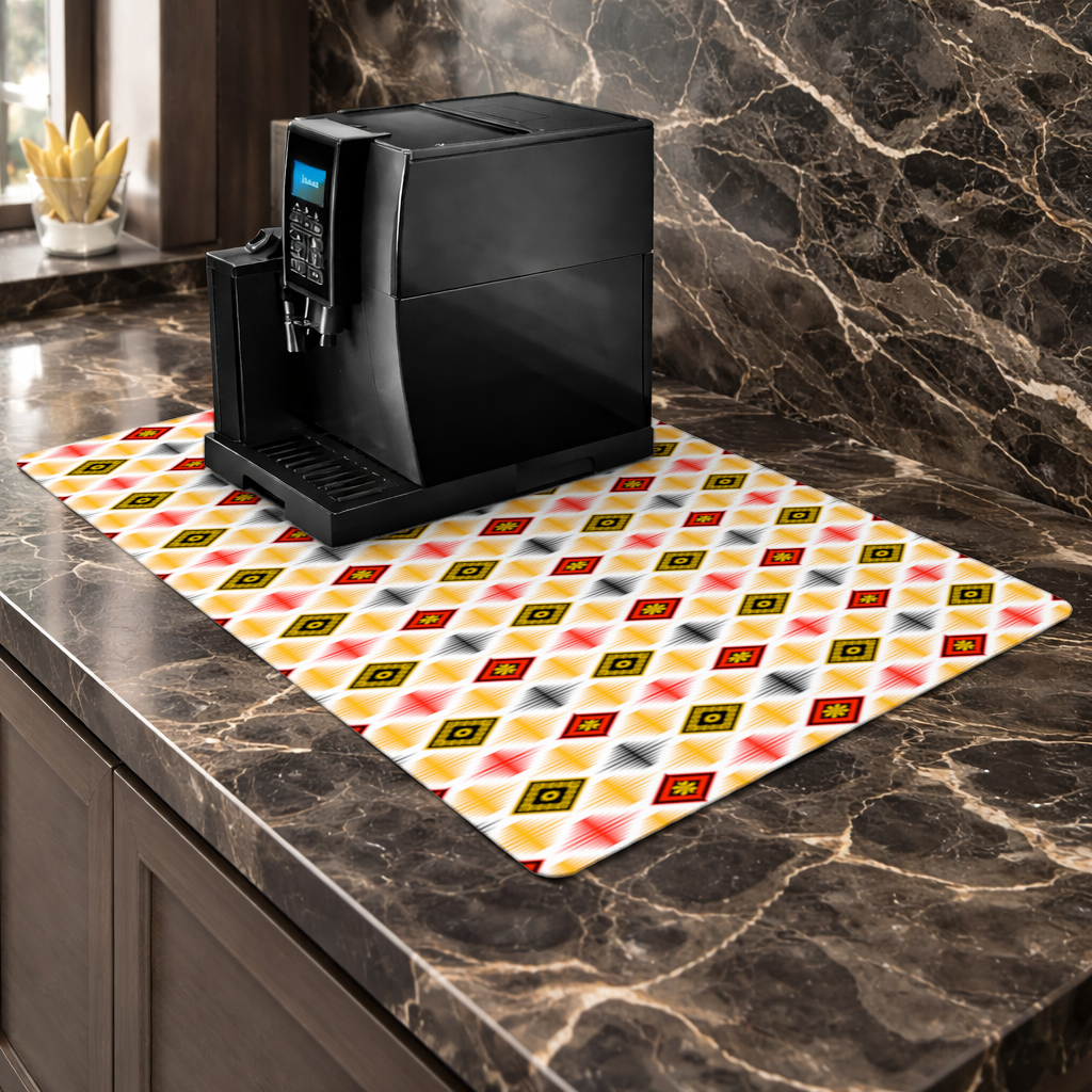 Vibrant Ethnic Geometric Motif Coffee Machine Base Mat