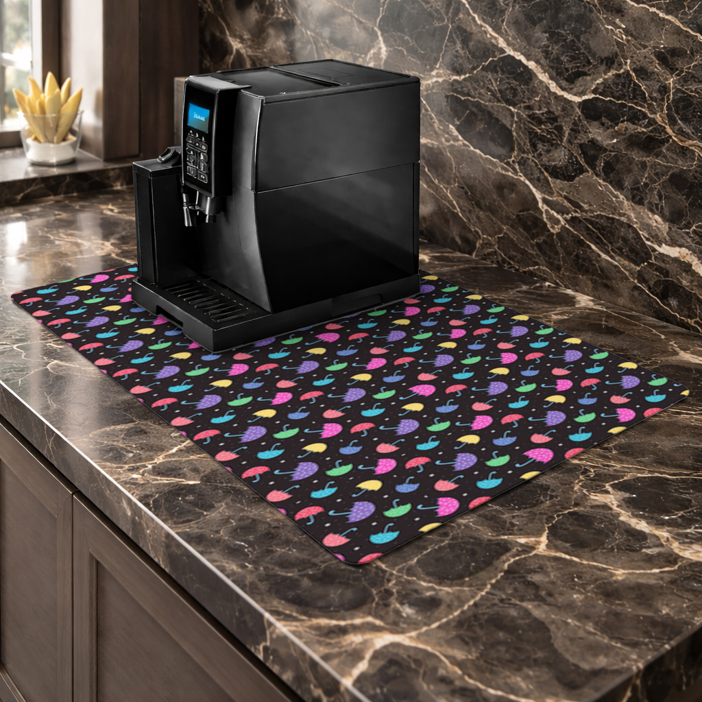 Colorful Heart Umbrellas Pattern Coffee Machine Base Mat