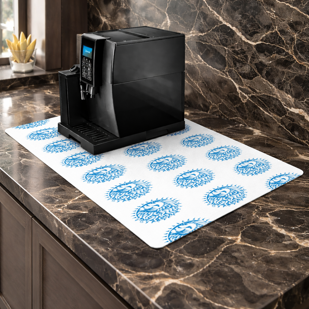 Leo Zodiac Sun and Moon Blue Motif Coffee Machine Base Mat