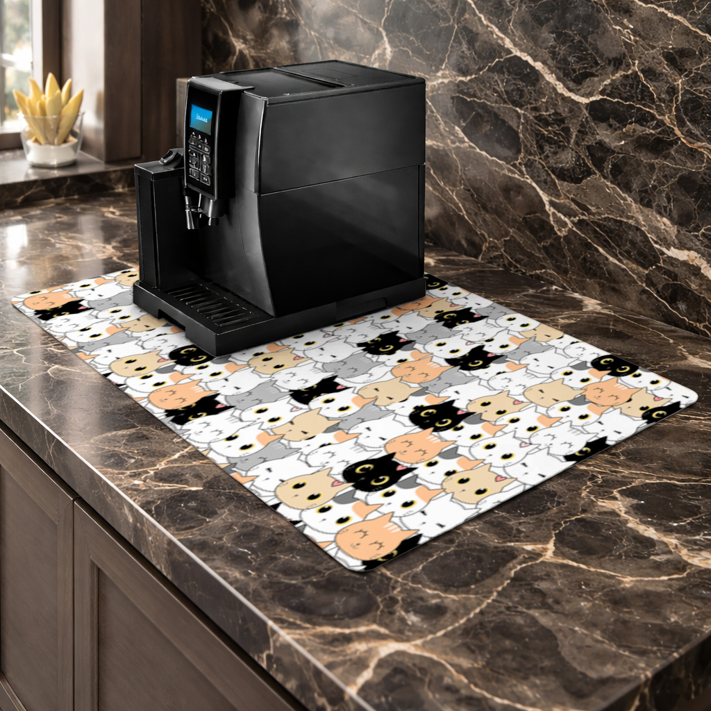 Colorful Cute Cat Faces Seamless Pattern Coffee Machine Base Mat
