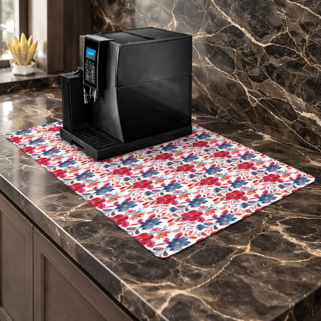 Watercolor Red Navy Floral Coffee Machine Base Mat