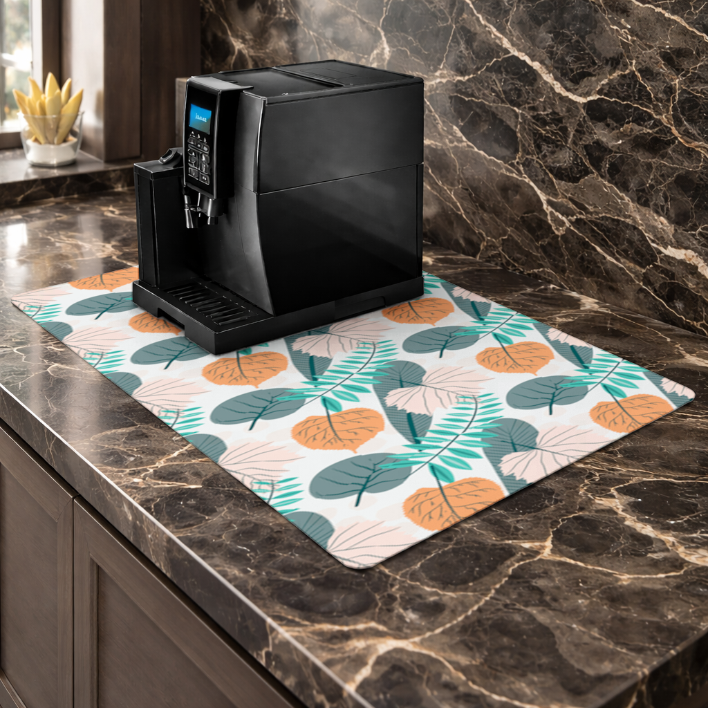 Modern Tropical Leaves Coffee Machine Base Mat