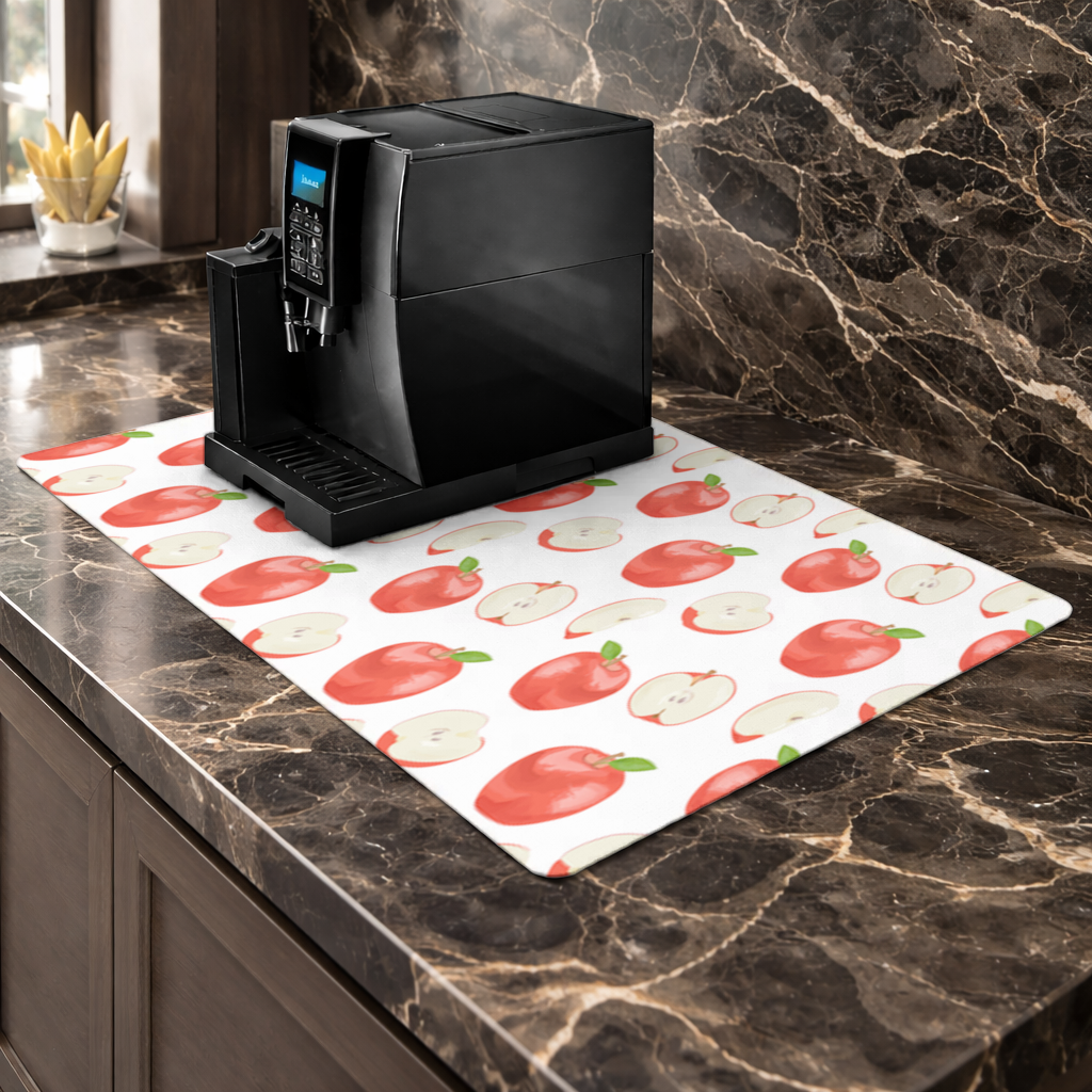 Red Apple Slices Coffee Machine Base Mat