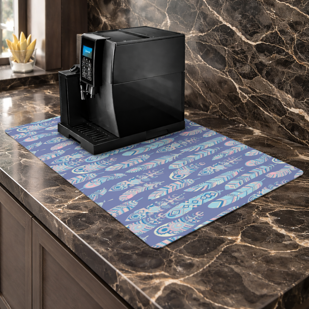 Boho Tribal Feather Coffee Machine Base Mat