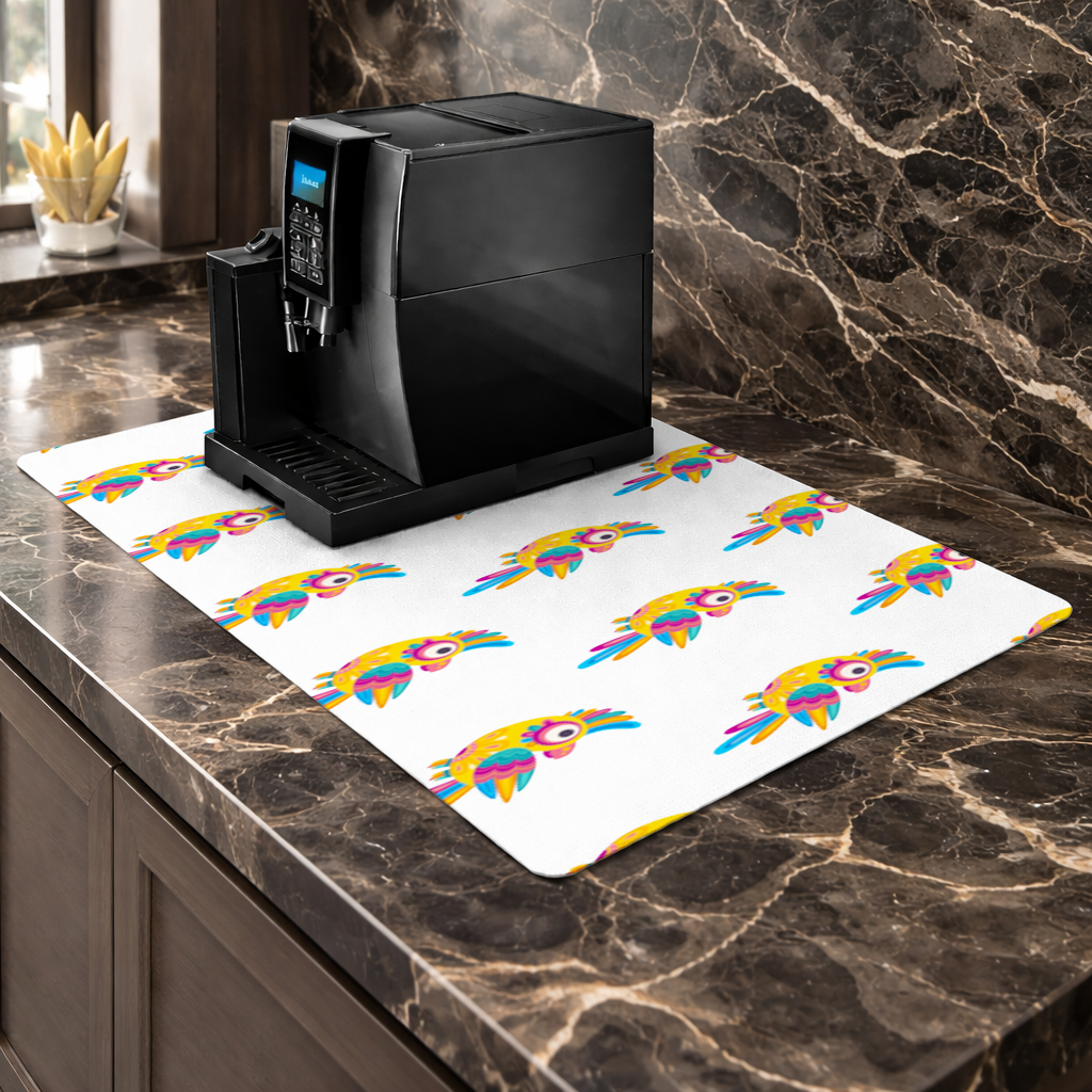 Vibrant Tropical Parrot Folk Coffee Machine Base Mat