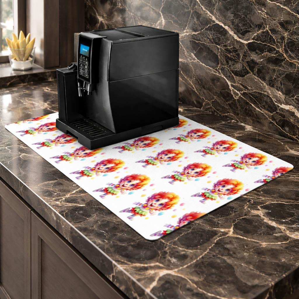 Cute Rainbow Hair Happy Clown Coffee Machine Base Mat