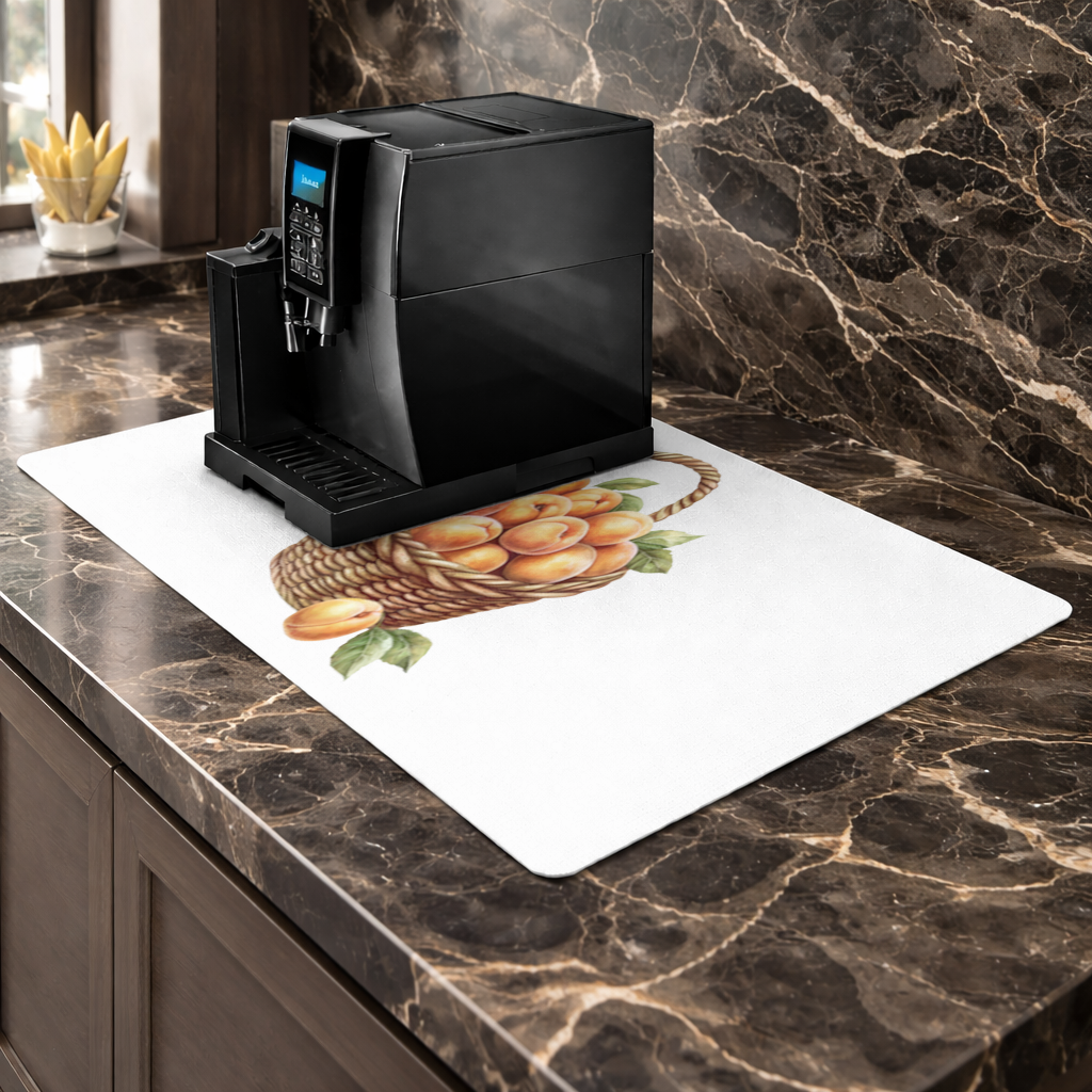 Fresh Peaches in Wicker Basket Coffee Machine Base Mat
