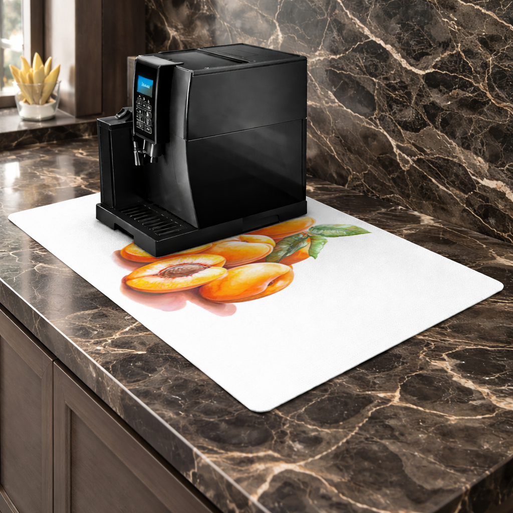 Watercolor Apricot and Leaves Coffee Machine Base Mat